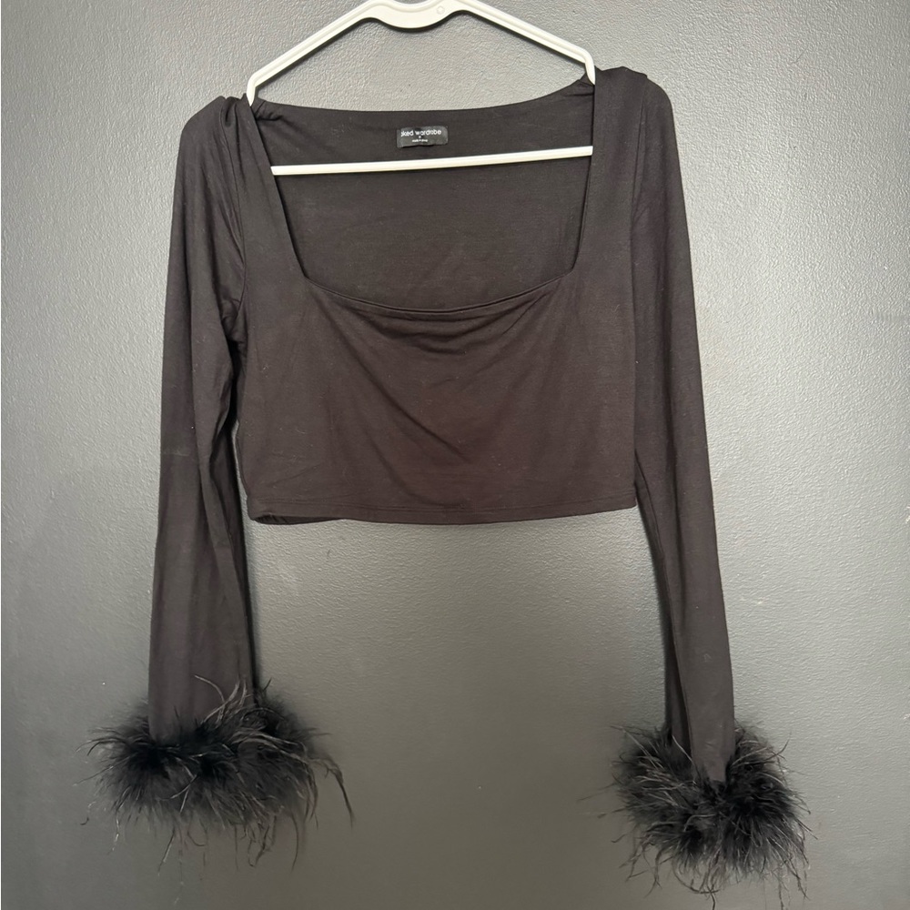 NWOT Naked Wardrobe Fly as a feather long sleeve crop top XL